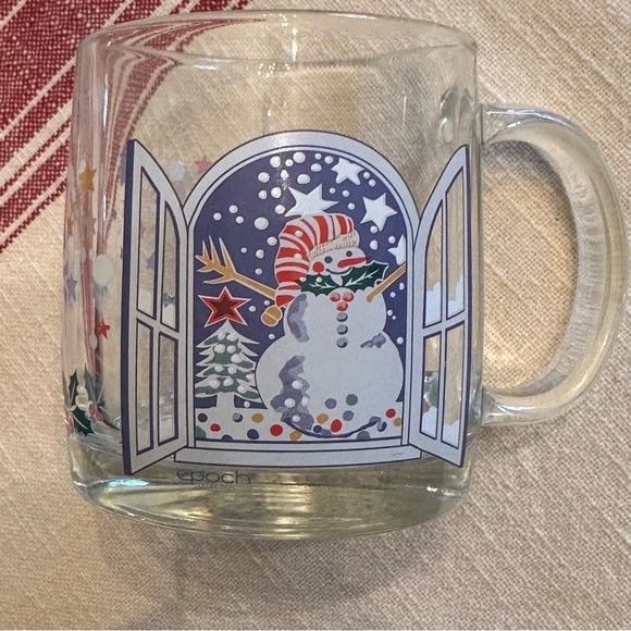 Vintage EPOCH Mr. Snowman Glass Glassware Coffee Tea Mug Bright Holiday USA - Picture 3 of 10